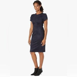 Women's Navy Blue Calvin Klein Suede Tulip Sleeve Dress Size‎ 12 Zipper EUC